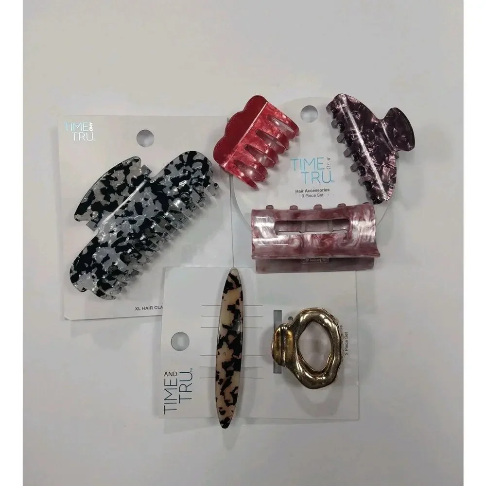 Time and Tru Women's Hair Claw Clips, 3-Pack, Red 6 Pc
